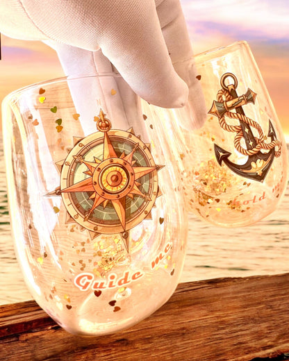 Vasos "Nautical Dreams" con doble pared y copos dorados - set de 2 piezas, capacidad de 300 ml, posibilidad de personalización con grabado.