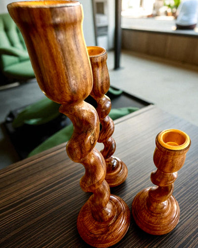 Conjunto de 3 candelabros "Luz Espiral" 25 cm de altura, posibilidad de personalización con grabado para regalo