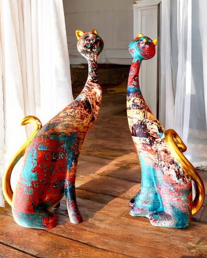 Figuras de Gatos Abstractos "ArtCats", Pintadas a Mano, Resina – 25 cm, 2 uds.