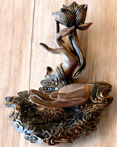 Mano Mística, Incensario, soporte para incienso con Flujo, posibilidad de personalización con grabado para regalo