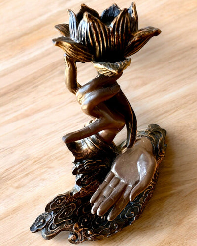 Mano Mística, Incensario, soporte para incienso con Flujo, posibilidad de personalización con grabado para regalo