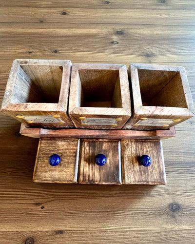 Conjunto Royal Trio – Té, Café, Azúcar de madera de Shisham, hecho a mano, con opción de grabado para regalo