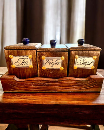 Conjunto Royal Trio – Té, Café, Azúcar de madera de Shisham, hecho a mano, con opción de grabado para regalo