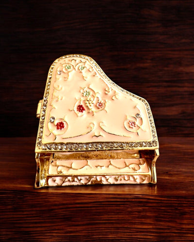 Elegante joyero "Mini Piano - rosas clásicas" - con opción de grabado para regalo