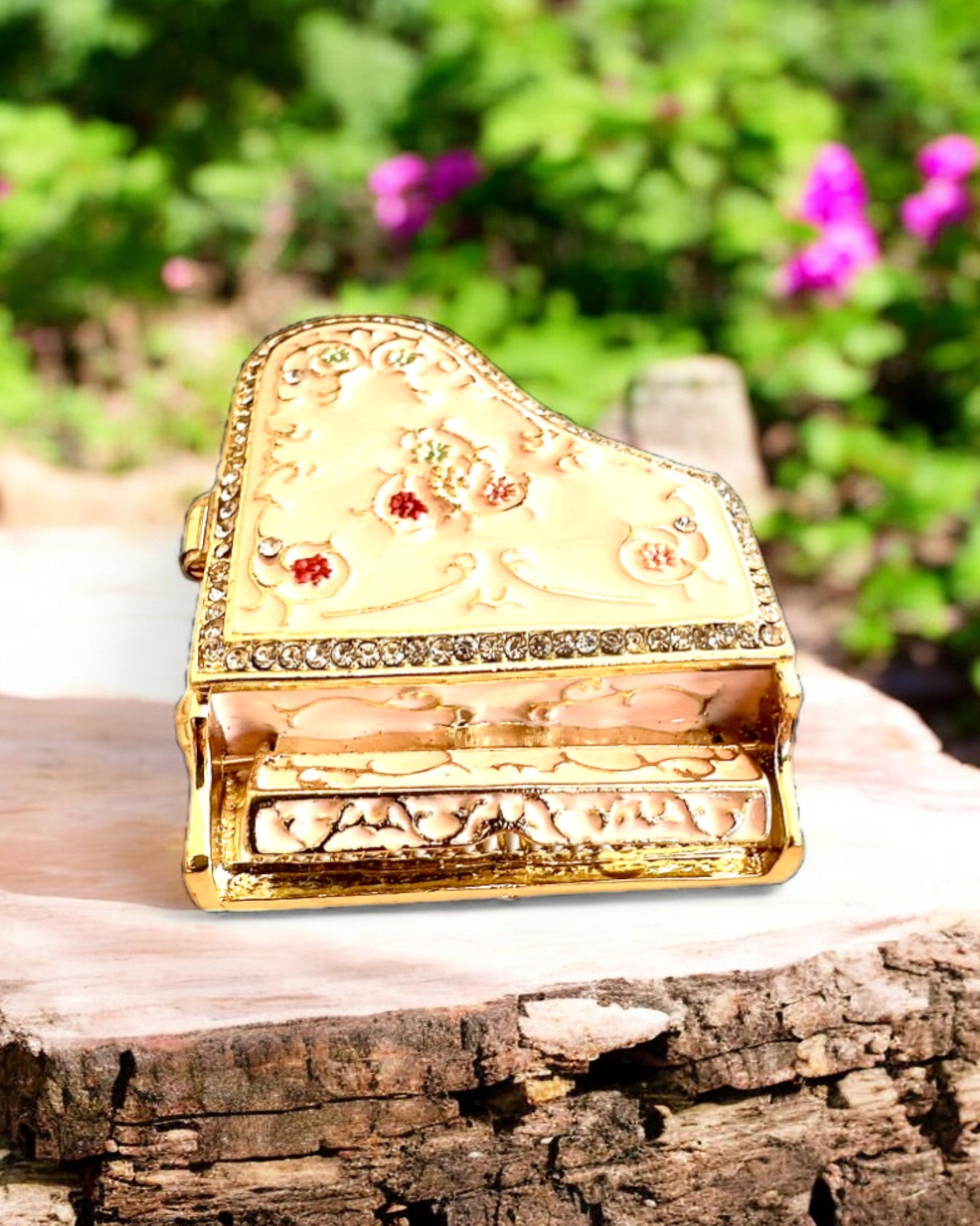 Elegante joyero "Mini Piano - rosas clásicas" - con opción de grabado para regalo