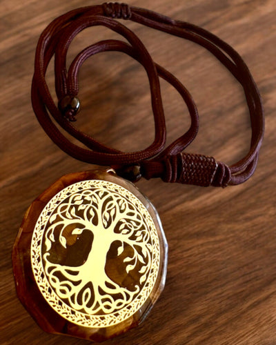 Amuleto "Árbol de la Vida" con ojo de tigre, collar para regalo con personalización grabada