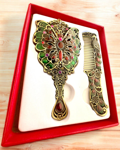 Conjunto de Espejo "Elegancia de Mariposa" con Peine