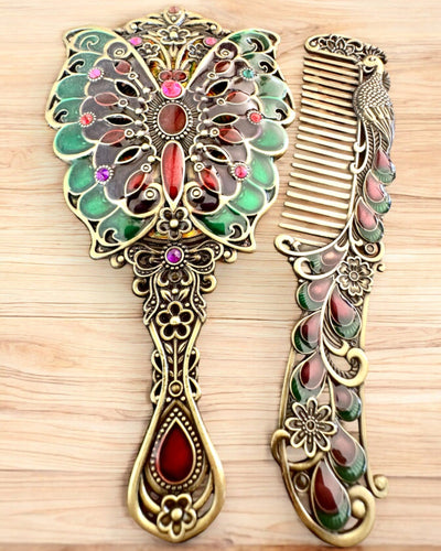 Conjunto de Espejo "Elegancia de Mariposa" con Peine