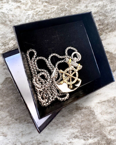 Amuleto Morski Ancla del Capitán, collar con opción de grabado para regalo