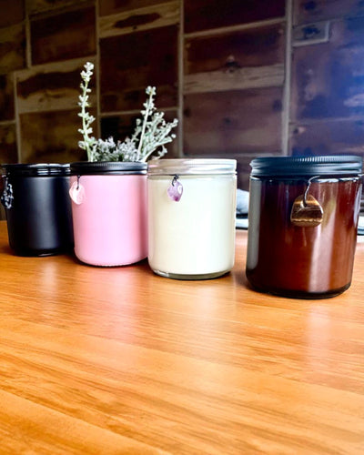 Vela de soja intencional Amatista – calma, armonía y purificación, 250 ml, posibilidad de personalización para regalo