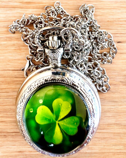 Reloj de bolsillo "CloverTime" con motivo de trébol de cuatro hojas, posibilidad de personalización con grabado para regalo