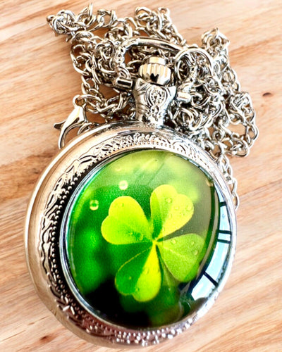 Reloj de bolsillo "CloverTime" con motivo de trébol de cuatro hojas, posibilidad de personalización con grabado para regalo