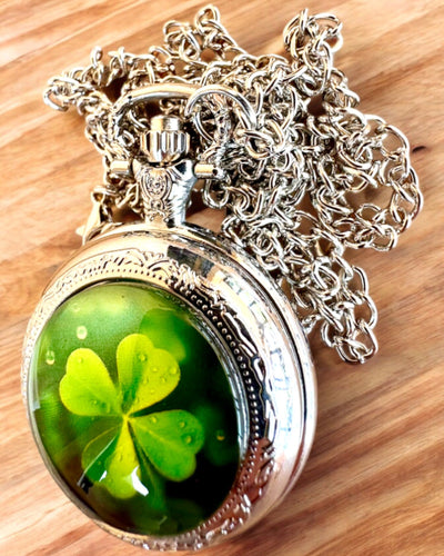 Reloj de bolsillo "CloverTime" con motivo de trébol de cuatro hojas, posibilidad de personalización con grabado para regalo