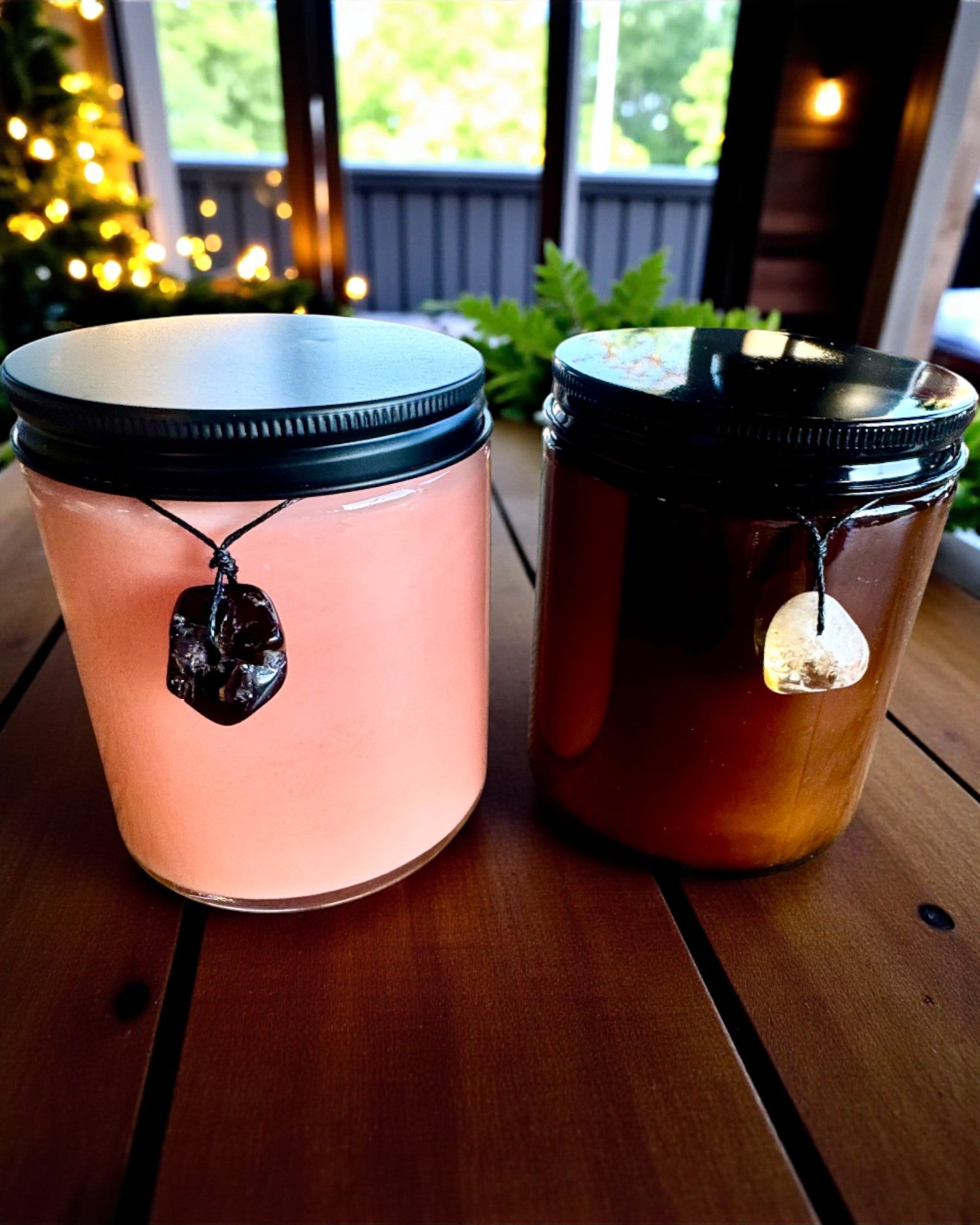 Vela de soja intencional 250 ml con piedra natural – elige tu energía: Citrino o Granate, personalización con grabado para regalo