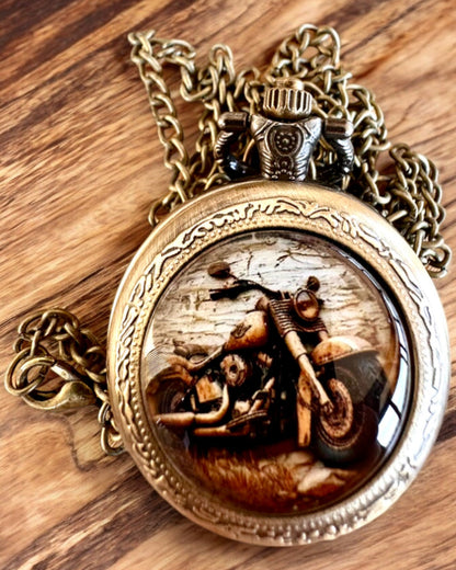 Reloj de Bolsillo Retro "Estilo Motocicleta", posibilidad de personalización con grabado para regalo