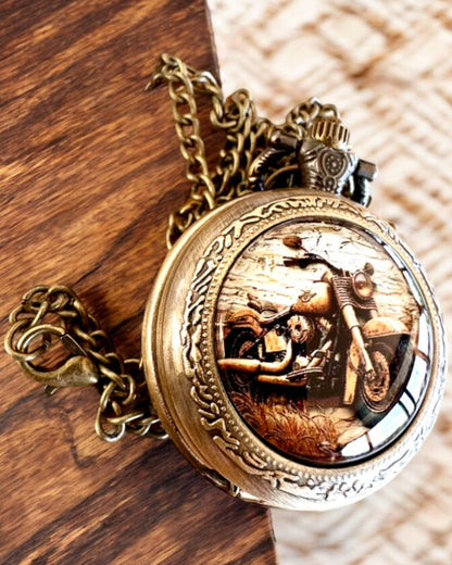 Reloj de Bolsillo Retro "Estilo Motocicleta", posibilidad de personalización con grabado para regalo