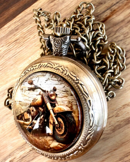 Reloj de Bolsillo Retro "Estilo Motocicleta", posibilidad de personalización con grabado para regalo