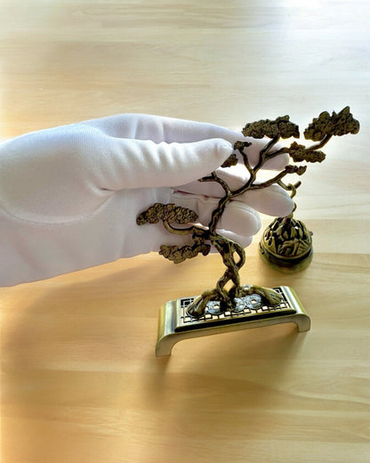 Elegante Soporte Metálico para Incienso Bonsai - posibilidad de personalización con grabado para regalo
