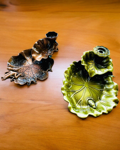 Elegante Soporte de Metal para Incienso Hoja de Loto - 4 variantes a elegir, posibilidad de personalización con grabado para regalo