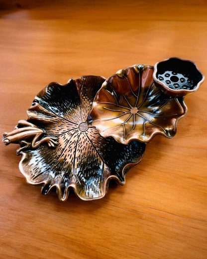 Elegante Soporte de Metal para Incienso Hoja de Loto - 4 variantes a elegir, posibilidad de personalización con grabado para regalo