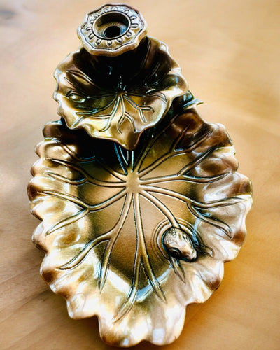 Elegante Soporte de Metal para Incienso Hoja de Loto - 4 variantes a elegir, posibilidad de personalización con grabado para regalo