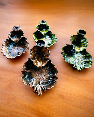 Elegante Soporte de Metal para Incienso Hoja de Loto - 4 variantes a elegir, posibilidad de personalización con grabado para regalo