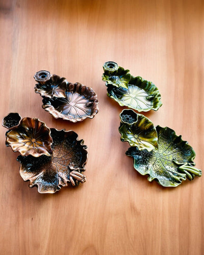 Elegante Soporte de Metal para Incienso Hoja de Loto - 4 variantes a elegir, posibilidad de personalización con grabado para regalo