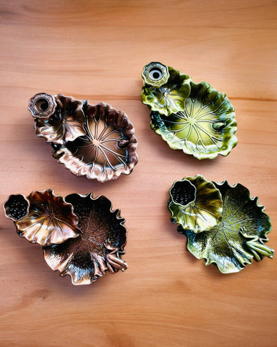 Elegante Soporte de Metal para Incienso Hoja de Loto - 4 variantes a elegir, posibilidad de personalización con grabado para regalo