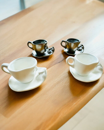 Elegantes Tazas de Cerámica "Maska" – Juego de 2 uds. - posibilidad de personalización con grabado para regalo