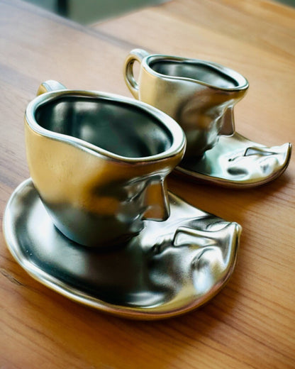 Elegantes Tazas de Cerámica "Maska" – Juego de 2 uds. - posibilidad de personalización con grabado para regalo