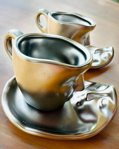 Elegantes Tazas de Cerámica "Maska" – Juego de 2 uds. - posibilidad de personalización con grabado para regalo