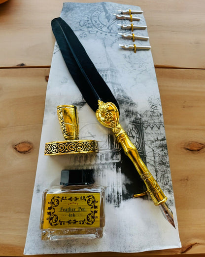 Pluma de Ganso Elegante con Conjunto de Accesorios - Royal Quill, posibilidad de personalización con grabado