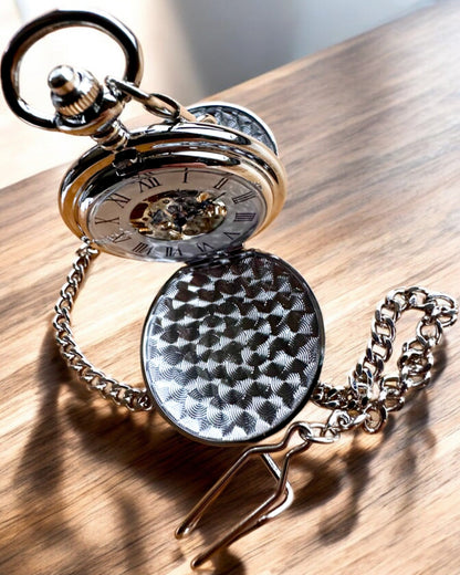 Reloj de Bolsillo Mecánico Clásico con Doble Tapa, Manual, Color Plateado