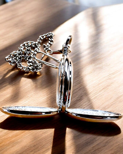 Reloj de Bolsillo Mecánico Clásico con Doble Tapa, Manual, Color Plateado