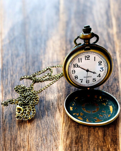 Reloj de Bolsillo Antiguo con Motivo de Brújula y Cadena, de Cuarzo, personalización con grabado