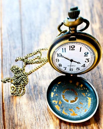 Reloj de Bolsillo Antiguo con Motivo de Brújula y Cadena, de Cuarzo, personalización con grabado