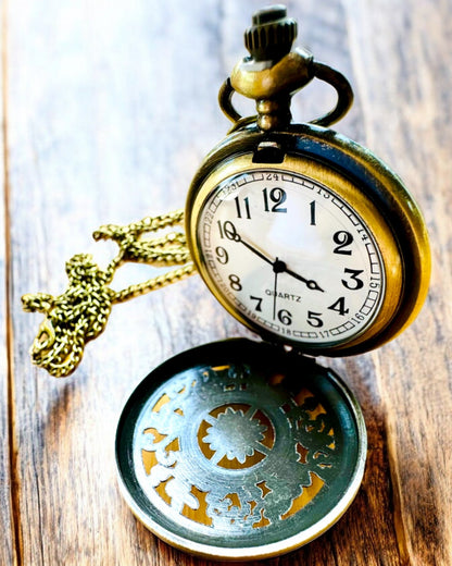 Reloj de Bolsillo Antiguo con Motivo de Brújula y Cadena, de Cuarzo, personalización con grabado
