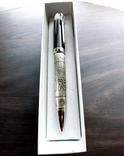 Elegante Bolígrafo "Mistrzowska Harmonia" con Opción de Grabado - Motivos Simbólicos, Plata Antigua, posibilidad de personalización con grabado para regalo