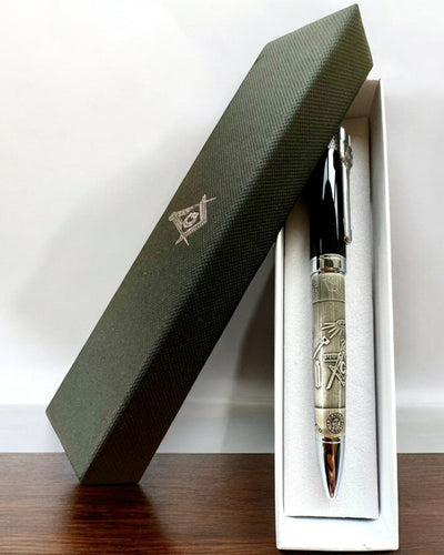 Elegante Bolígrafo "Mistrzowska Harmonia" con Opción de Grabado - Motivos Simbólicos, Plata Antigua, posibilidad de personalización con grabado para regalo