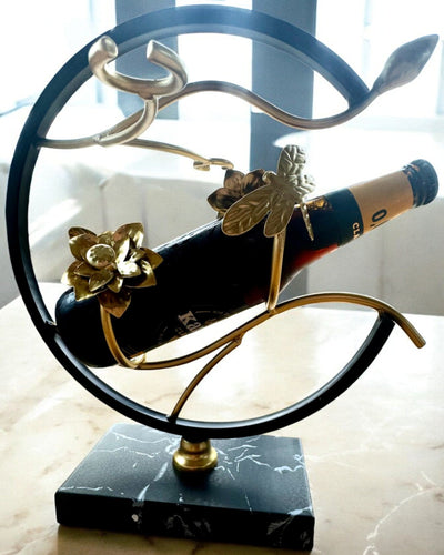 Soporte "Elegancki Owad" - para botella de vino y copas, altura 33 cm, posibilidad de personalización con grabado para regalo