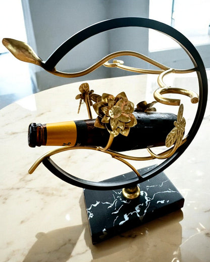 Soporte "Elegancki Owad" - para botella de vino y copas, altura 33 cm, posibilidad de personalización con grabado para regalo