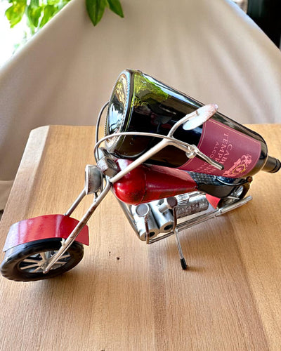 Soporte Metálico para Vino de 40 cm de longitud, en forma de motocicleta con opción de grabado para regalo
