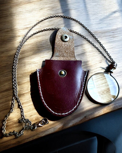 Vintage Look - Lente de Aumento de Vidrio con Estuche de Cuero, posibilidad de personalización con grabado