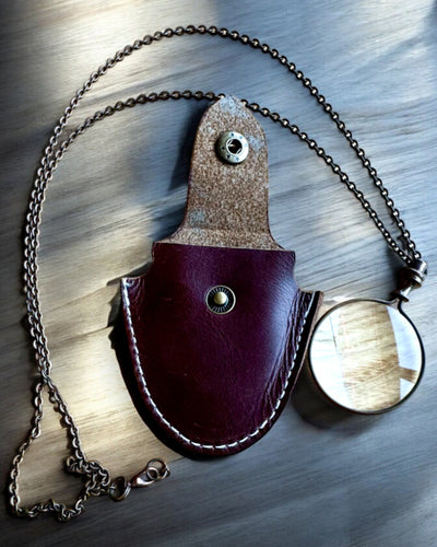 Vintage Look - Lente de Aumento de Vidrio con Estuche de Cuero, posibilidad de personalización con grabado