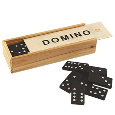 Dominó en caja de madera con posibilidad de grabado personalizado - regalo ideal para amantes de los juegos de mesa, 28 fichas de plástico, dimensiones de la caja 5 x 15 x 3,5 cm, material: madera y plástico