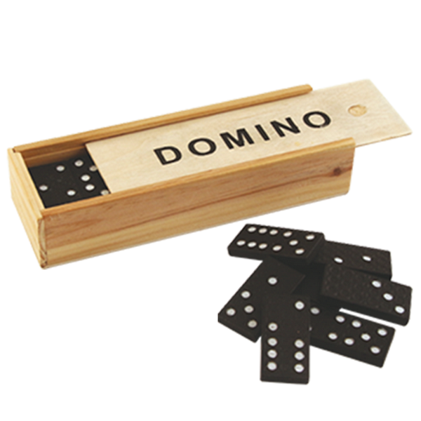 Dominó en caja de madera con posibilidad de grabado personalizado - regalo ideal para amantes de los juegos de mesa, 28 fichas de plástico, dimensiones de la caja 5 x 15 x 3,5 cm, material: madera y plástico