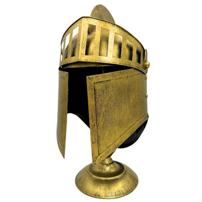 Casco decorativo griego retro de metal en estilo dorado