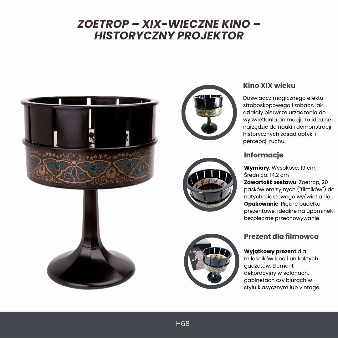 Zoetrop H68 – Proyector de cine del siglo XIX con opción de personalización con grabado, ideal para regalo – altura 19 cm, diseño clásico para decoración interior