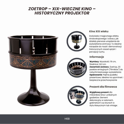 Zoetrop H68 – Proyector de cine del siglo XIX con opción de personalización con grabado, ideal para regalo – altura 19 cm, diseño clásico para decoración interior