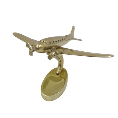 Modelo grande de avión metálico bimotor con opción de personalización con grabado, dorado, 19,5 x 16,5 x 29 cm